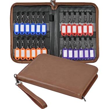 Imagem de Flyroom Estojo organizador de chaves com zíper com 24 ganchos e etiquetas de couro portátil para escritório, agências imobiliárias, hotéis e gerenciamento de aluguel