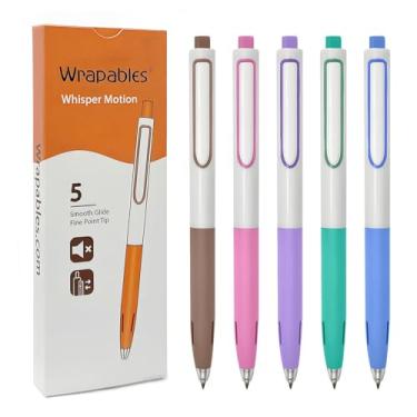 Imagem de allydrew Conjunto de canetas de gel retráteis silenciosas Whisper Motion (pacote com 5), ponta fina de 0,5 mm, para casa, escritório, trabalho, tinta colorida, chique costeiro
