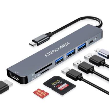 Imagem de Adaptador MacBook multiportas USB c hub multiportas adaptador MacBook USB hub USB c 7 em 1 usb dongle com 4K HDMI 100W PD USB 3.0 hub com leitor de cartão SD hub USB adaptador USB para MacBook Air