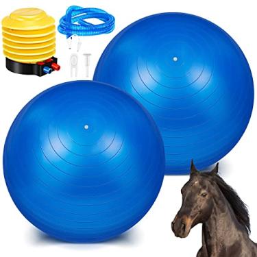 Imagem de 2 peças de bola de pastoreio para cavalo, bola de cavalo, antiexplosão, grande, bola de futebol gigante, mega cavalo, brinquedos para cavalos, bomba incluída (102 cm, azul)