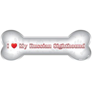 Imagem de iLeesh Ímã para carro i Love My Russian Sighthound Bone (Eu amo meu russo), cromado refletor