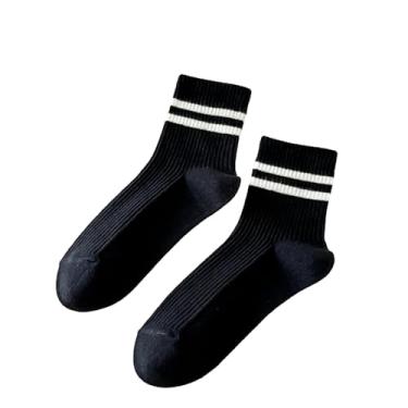Imagem de chanstore 3 pares - Meias femininas de algodão outono e inverno, meias listradas de esportes e lazer japoneses para estudantes - barras paralelas de fundo preto
