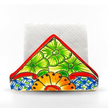Imagem de Porta-guardanapos de coquetel de cerâmica – Cerâmica mexicana autêntica – para bancada de cozinha | Mesa de jantar | Porta-lenços e cartas para uso interno e externo – Estilo mexicano Talavera
