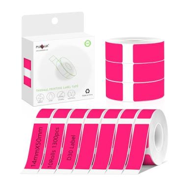Imagem de PARLAIM Fita de etiqueta pequena adesiva forte à prova d'água papel de impressão térmica para escritório e casa substituição 1/2X1 7/8 polegadas (14 x 50 mm) 10 rolos 1300 etiquetas rosa fluorescente