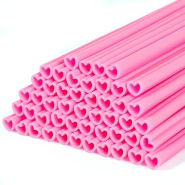 Imagem de QOUBAI Pacote com 50 canudos de silicone em forma de coração para Dia dos Namorados 24 cm reutilizável canudo rosa fofo antirugas flexível para crianças, dia das mães, casamento, festa dos namorados,
