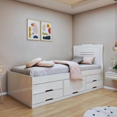 Imagem de Cama Solteiro Julia com 5 Gavetas - Branco - Conquista Móveis, Branco
