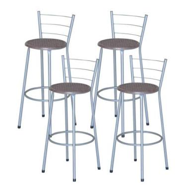 Imagem de Jogo 4 Banqueta Alta Ratan Cinza Retro - Lamar Design, Cinza claro