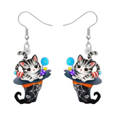 Imagem de DALANE Brincos de Acrílico de Halloween Gato Preto Abóbora Pingente Gota Chapéu de Bruxa Joias Novidade Presentes para Mulheres Meninas Pingentes Lembranças de Festa, Medium, Acrílico, Sem pedra