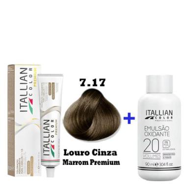 Imagem de Kit Coloração Itallian Premium 60g Louro Cinza Marrom 7.17 + Emulsão O