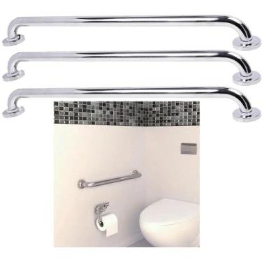 Imagem de Alça Barra Apoio 70cm Inox Kit 3 Uni Acessibilidade Criança Idoso Gest