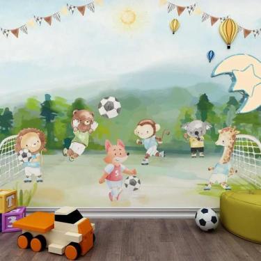 Imagem de Papel de Parede Infantil Futebol e Animais  Decoração Divertida para Q