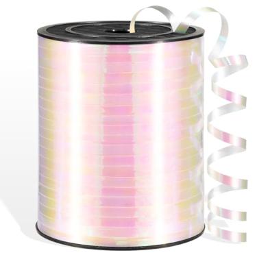 Imagem de Aoropo Fita de ondulação branca iridescente de 600 metros para embrulho de presente, fita branca iridescente fina de 1/5 polegada para artesanato, festa de aniversário, ano novo, casamento, Natal