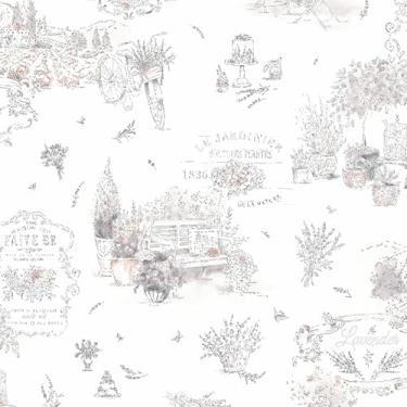 Imagem de Ismoon Papel de parede floral branco e cinza adesivo vintage casa de fazenda papel de contato rústico removível vinil autoadesivo decoração amigável para quarto de meninas, 44 x 199 cm