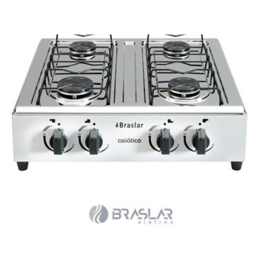 Imagem de Fogão Cooktop Asiatico A Gás Em Inox 4 Bocas Braslar, Preto