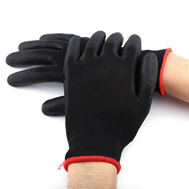 Imagem de 12Pairs Black Nylon PU Segurança Luvas de Trabalho de Segurança para Obras de Precisão Com Alta Elasticidade e Resistência à Derrapagem, Feita de Nylon e PU Com Dedos Flexíveis