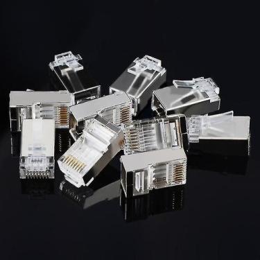 Imagem de Conector RJ45 Blindado Cat5 - 100 Peças - Conectores de Rede Lan de Al
