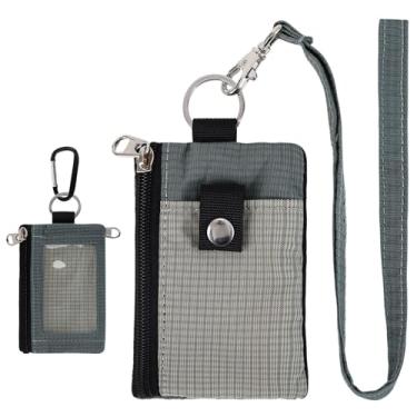 Imagem de MASAPHlL Carteira pequena com cordão para mulheres/homens com porta-crachá de identificação com bloqueio de RFID, bolsa minimalista de nylon com zíper, carteira de pescoço de viagem com chaveiro,