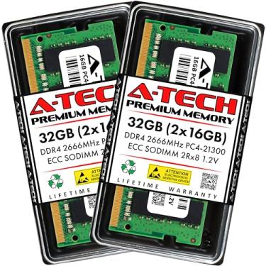 Imagem de A-Tech Memória RAM de 32 GB (2 x 16 GB) DDR4 2666 MHz PC4-21300 (PC4-2666V) CL19 ECC SODIMM 2Rx8 1,2 V 260 pinos para microservidor, estação de trabalho e plataformas de rede