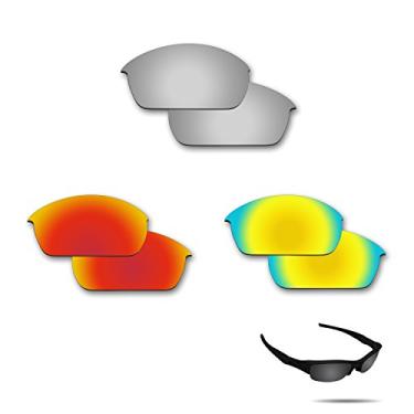 Imagem de Fiskr Lentes polarizadas de substituição para óculos de sol Oakley Flak Jacket (OO9008) com resistência a impactos, proteção contra raios UV e proteção multifuncional (prata, vermelho e dourado)