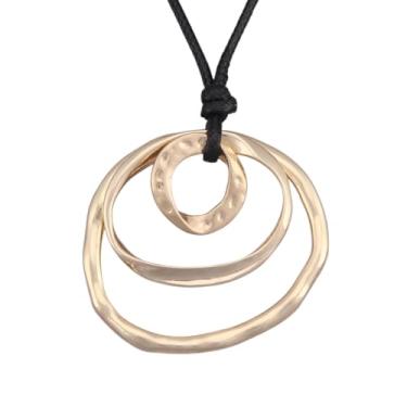 Imagem de joymiao Colar Longo Boho Vintage Couro Grosso Círculo Hippie Joias para Mulheres Boêmio Ajustável com Pingente Grande de Ouro de Várias Camadas, Couro sintético Zinco, Sem Pedra Preciosa