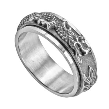 Imagem de Tckyi Anel giratório masculino com design de dragão de aço inoxidável de 8 mm, banhado a ouro e prata em dois tons, anel giratório, Aço inoxidável, Sem pedra preciosa