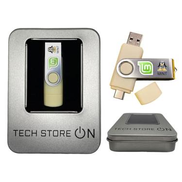 Imagem de Sistema operacional Linux Mint Cinnamon Instale Bootable Boot Recovery Live USB Flash Drive – Ótimo sistema operacional diário para todos! Compatível com USB-C + estojo de estanho