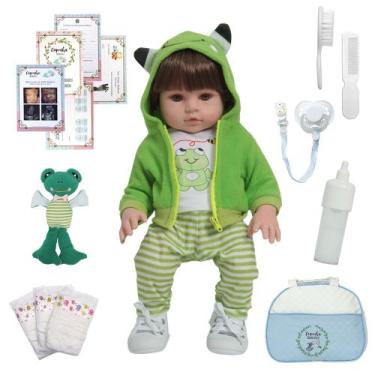 Imagem de Boneco Bebê Reborn Menino 46cm Enxoval Sapinho Pode Banho - Cegonha Re