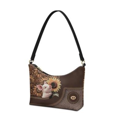 Imagem de Sannovo Bolsa clutch bolsas de ombro de couro para mulheres Lady Crescent Underarm Purse com bolso interno, Girassol de porco marrom