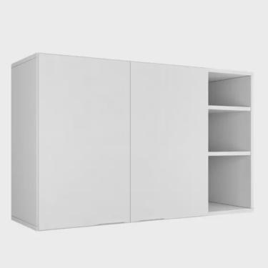 Imagem de Armário de Parede Aéreo Cozinha Organizador Quarto Multiuso Lavanderia Supenso Superior Embutido 2 Portas Ópera - Branco
