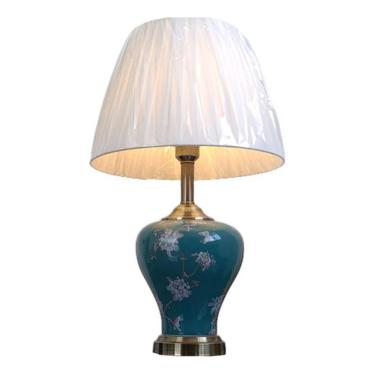 Imagem de Abajur Luminária Verde Pássaros Porcelana E Metal 60X35