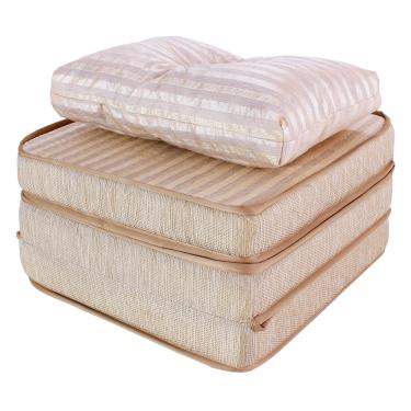 Imagem de Puff Multiuso 3 Em 1 + Travesseiro Jacquard Bege Solteiro Bf Colchões