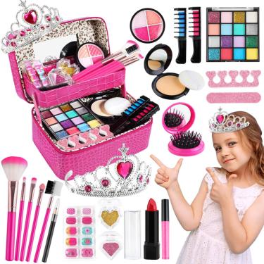 Imagem de Kit de maquiagem Luucio Kids for Girl, lavável com estojo de camada dupla