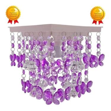 Imagem de Luminária Lustre Decoração Quarto Infantil Menina Criança Borboletas Cor Roxa Decorar Fácil Instalação - ( C ) Ind. Lilás