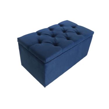 Imagem de Puff Baú Infantil 90x50x45cm Na cor Azul Marinho e no Tecido Veludo Liso