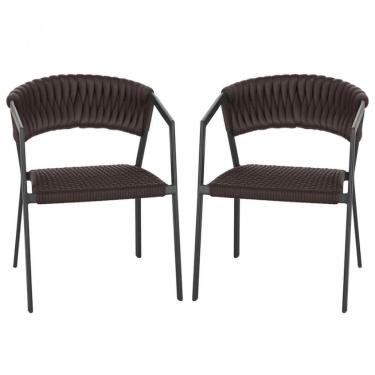 Imagem de 2 Cadeiras Tricô Náutico E Alumínio Proteção Uv Varanda Marrom