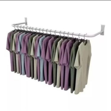 Imagem de Arara de Parede para Roupas, 100 cm, Branco, Suporte de Metal para Closet