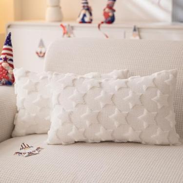 Imagem de JXZYGMD 4 de julho Capas de almofada 30,5 x 50,8 cm, conjunto de 2 capas de almofada brancas do Dia da Independência do Memorial Day de pelúcia macia para sofá, decoração de casa e férias