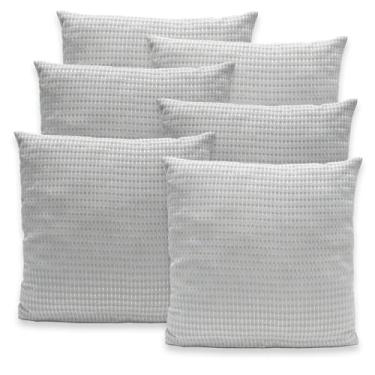 Imagem de Kit 6 Capas de Almofadas Lisas e Estampadas 40x40 C/Zíper Piquet Favinho Decoração Luxo (CINZA)