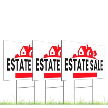 Imagem de Pacote de 20 x 30 cm com 3 placas de venda de imóveis dupla face - Sinais de flechas de venda de imóveis com estacas metálicas em H - Sinais de casa para venda para corretores de imóveis - Imóveis