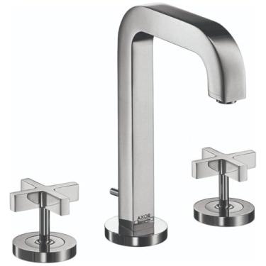 Imagem de AXOR Torneira para pia de banheiro Citterio moderna minimalista polida à mão com 2 alças 3 22,86 cm de altura cromada, 39133001