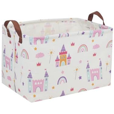 Imagem de DDBASKET Cestas De Bebê, Cesta Berçário, Menina, Caixas Armazenamento Retangular, Fofa, Organizadora Brinquedos Infantis, Estante Livros, Cesta, Decoração Quarto Rosa (Castelo)