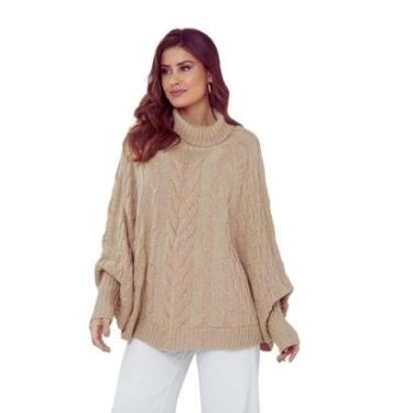 Imagem de Poncho Capa Pelerine Xale Feminino de Tricot Grosso Elegante Inverno TR8640 Cor:;Tamanho:M-Feminino