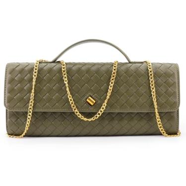 Imagem de VESTURINA Bolsa clutch de tecido para noite para mulheres, bolsa tiracolo de couro para festa de casamento, Verde oliva