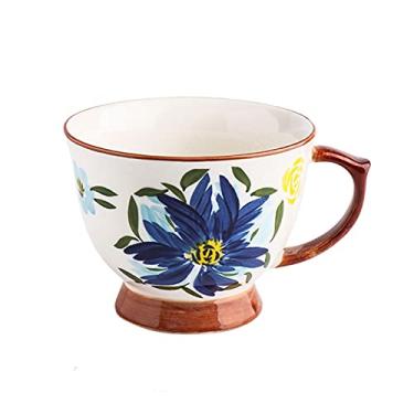 Imagem de Cuiynice Becher (Lehnwort) Handbemalte Keramik-Kaffeetasse mit weiter Öffnung und hohem Fußdesign, Perfekt für Kaffee, tee und cappuccino, spülmaschinen- und mikrowellengeeignet (D) (AQ)