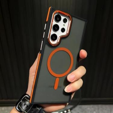 Imagem de MVVKKY Para Samsung S24 Ultra Luxury Matte Magnetic Phone Case Capa de telefone sem fio com carregamento à prova de choque (para Samsung S24 Ultra/laranja)
