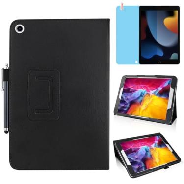 Imagem de Capa de couro fina para iPad 9ª/8ª/7ª geração (2021/2020/2019) 10,2 polegadas, suporte multiângulo, capa protetora completa para tablet com caneta Stylus, película de tela (preto)