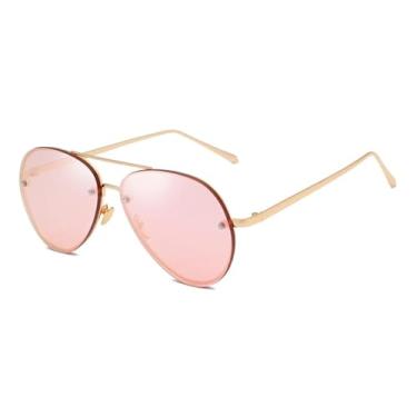 Imagem de Óculos de sol aviador de metal clássico feminino e masculino, óculos de sol fashion para dirigir (rosa espelhado)