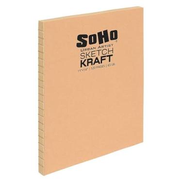 Imagem de SoHo Urban Artist Blocos de esboço encadernados abertos - blocos de esboço com encadernação copta aberta para desenho, caligrafia, qualquer mídia seca e muito mais! - [Kraft - 11x14 - Individual]