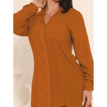 Imagem de Camisa Longa Moda Feminina Inverno outono Casual Elegante Básica Moderna-Feminino