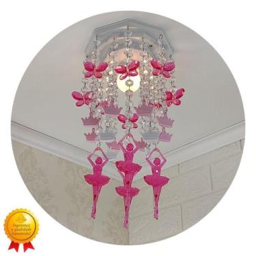 Imagem de Lustre Infantil Menina de Cristal Acrílico Branco-Rosa - Lustres Sh De